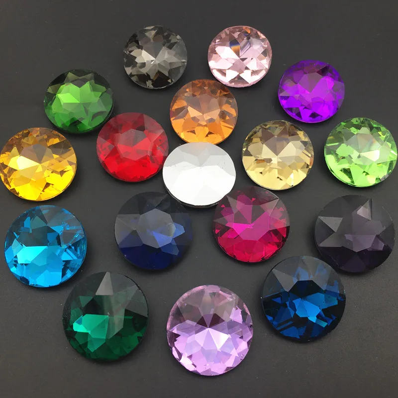 35mm Super Big Round Shape Rhinestone Pointback  Baoshihua Glass Crystal Fancy Stone Pointed back Flat Top Plated Colors