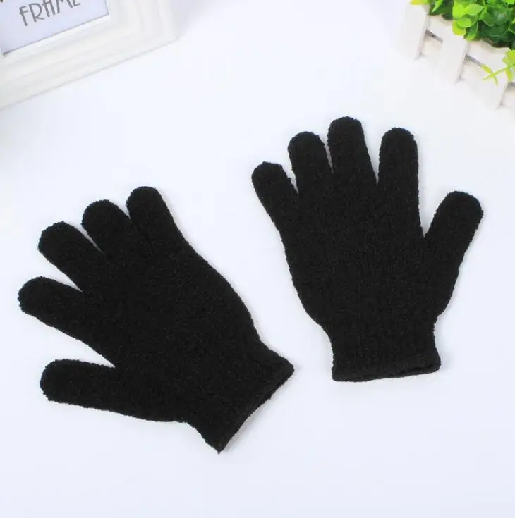 

Black Peeling Glove Scrubber Five Fingers Exfoliating Tan Removal Bath Mitts Paddy Soft Fiber Massage Bath Glove LX1193