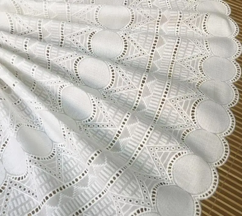 Circle Cotton Embroidery Lace Fabric With Bilateral Scalloped Trim In Off White By Yard 53\