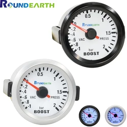 Round Earth 52mm Blue Light Auto Car Turbo Boost Gauge Turbin -1~2 Bar Pointer Clock Vacuumd Instrument Meter Pods Free Shipping