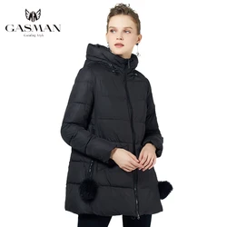 GASMAN Brand Thick Winter Women's Jacket Coat Hooded Women Warm Parkas Black Coat 2022 Female Fashion Fur Ball Down Jacket 18833