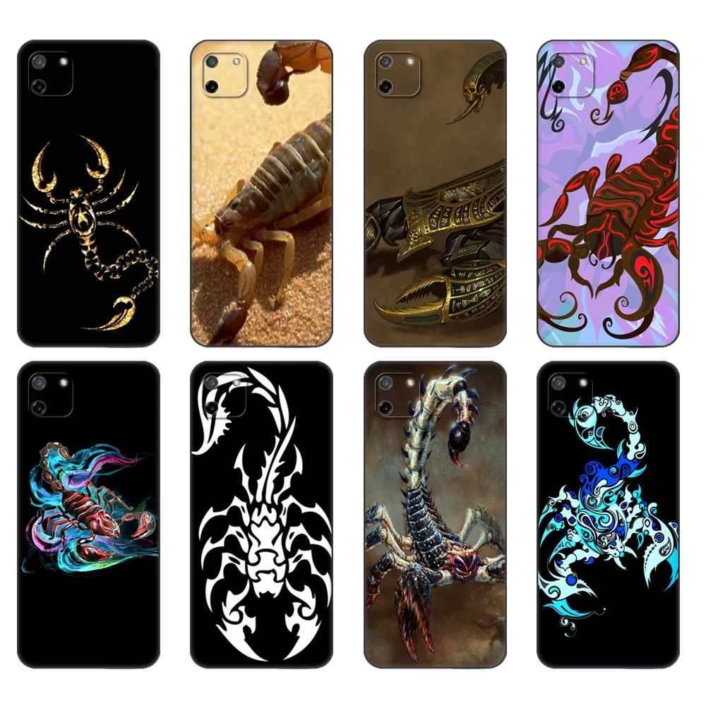 Black tpu Case For OPPO Realme C11 Case For Realme C 11 RealmeC11 Back RMX2185 Case Cover Bumper Animal Crab Scorpion