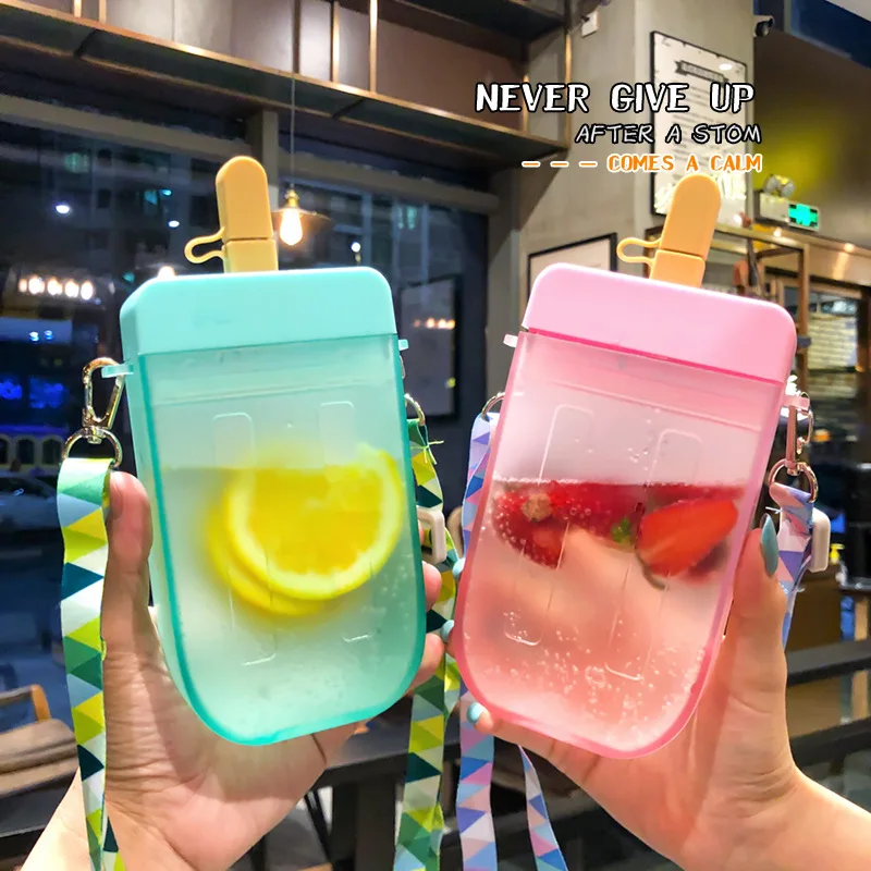 Cute Strap Fruit Popsicle Creative Rainbow  Portable Leakproof Children Kettle Juice Drinkware Water Bottle