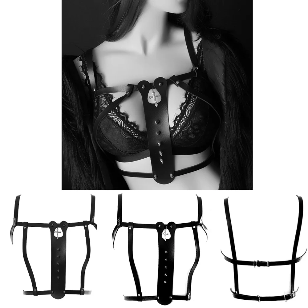 

Goth Punk Leather Bondage Bra Erotic Lingerie Fetish Bdsm Harness Women Stocking Waist Garter Belts Straps Body Festival Rave