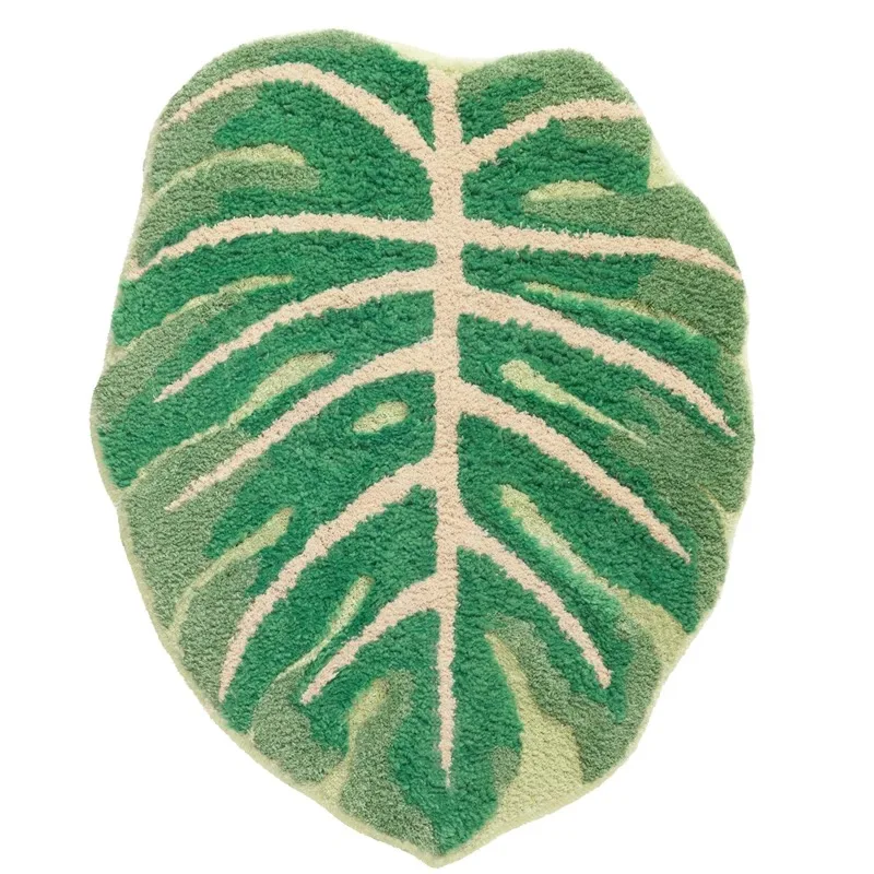 Art Monstera Deliciosa Shaped Long plush Leaf Home Mat Water Proof Room Rug Floor Carpet For Bathroom Living Room Bedroom