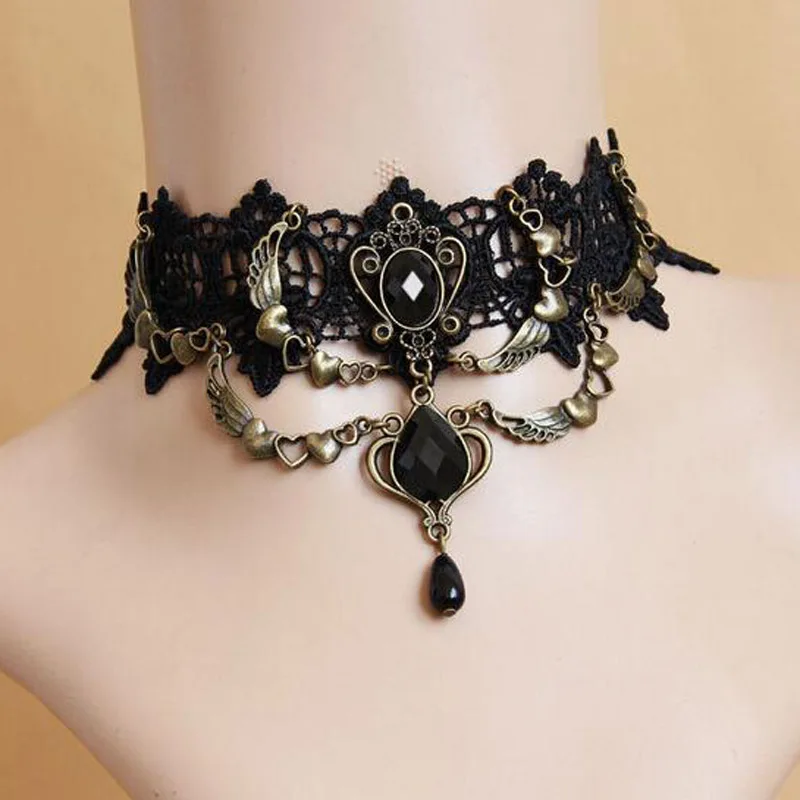 Rose Flower Beads Tassel Fashion Velvet Choker for Women Vintage Sexy Lace Necklace Girl Neck Jewelry Accessories