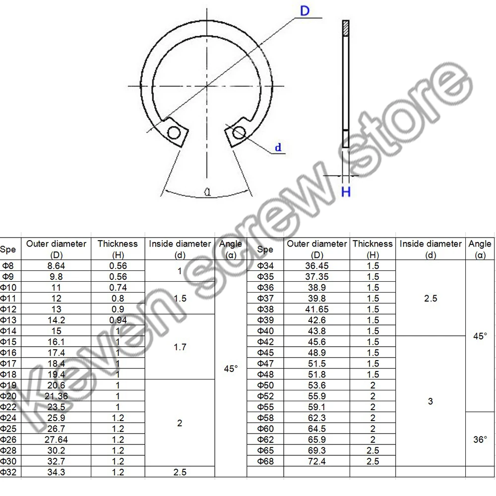 Anillo a presión M8-M100 GB893, tarjeta de anillo de retención, resorte de abrazadera interna tipo C para agujero, anillo a presión de acero al carbono M10, M12, M14, M9