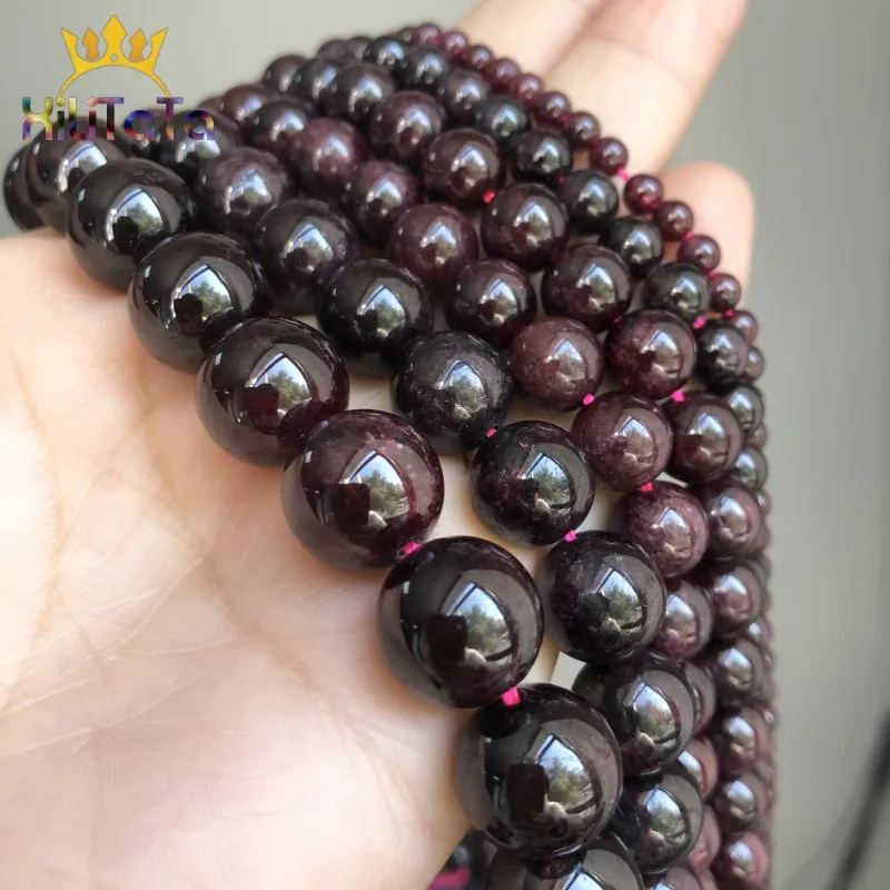 Natürliche, dunkelrote Granatperlen, runde, lose Perlen zum Basteln von Schmuck, für DIY-Armbänder, Halsketten und andere Accessoires, 15 Zoll, 4/6/8/10/12 mm. – Detail 3