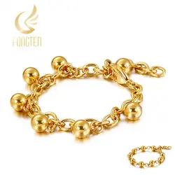 8mm Stainless Steel Gold Color Big Bead Chain Bracelet For Girls Shiny Fashion Jewelry Gifts