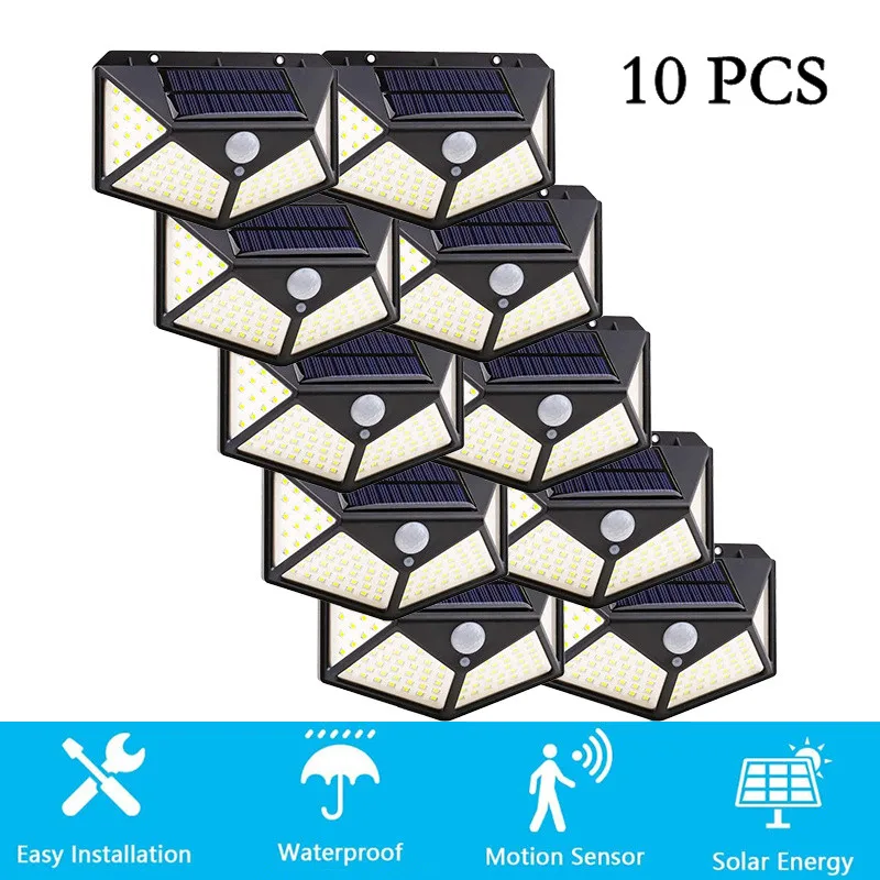 Solar Lights Outdoor IP65 Waterproof  Motion Sensor Lights 100 LED 270° Wide Angle Security Lighting For Porch Garage Yard Patio