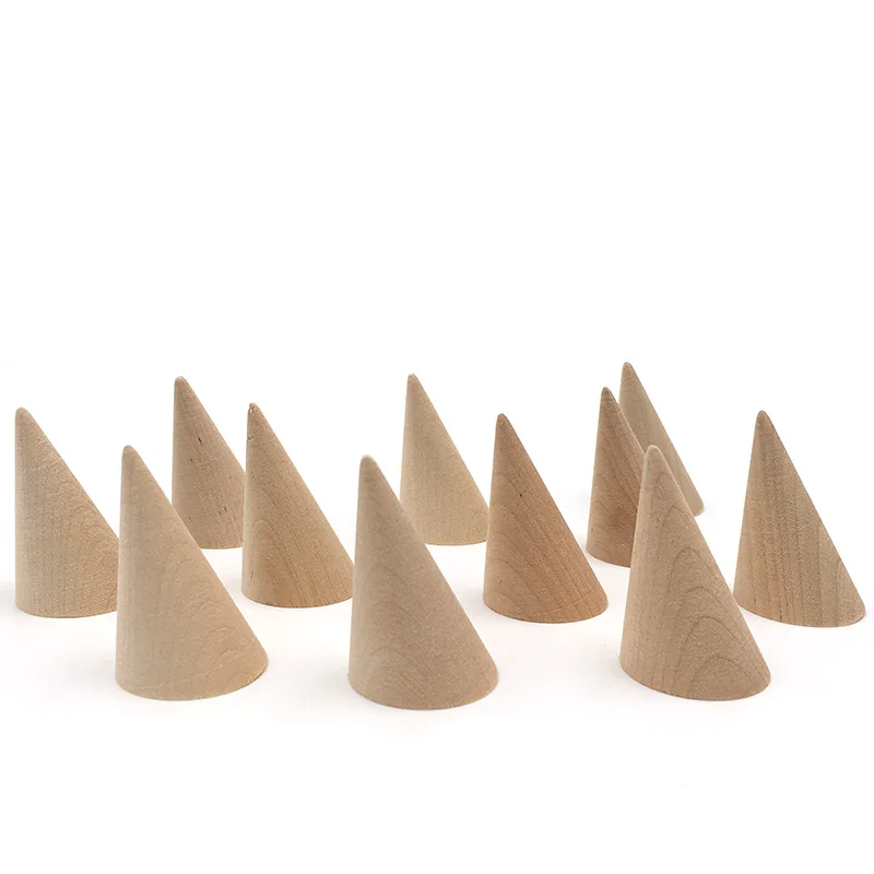 Natural Wood Finger Cone Ring Holder Bague Jewelry Display Stand Organizer Storage Rack Showcase for Exhibit