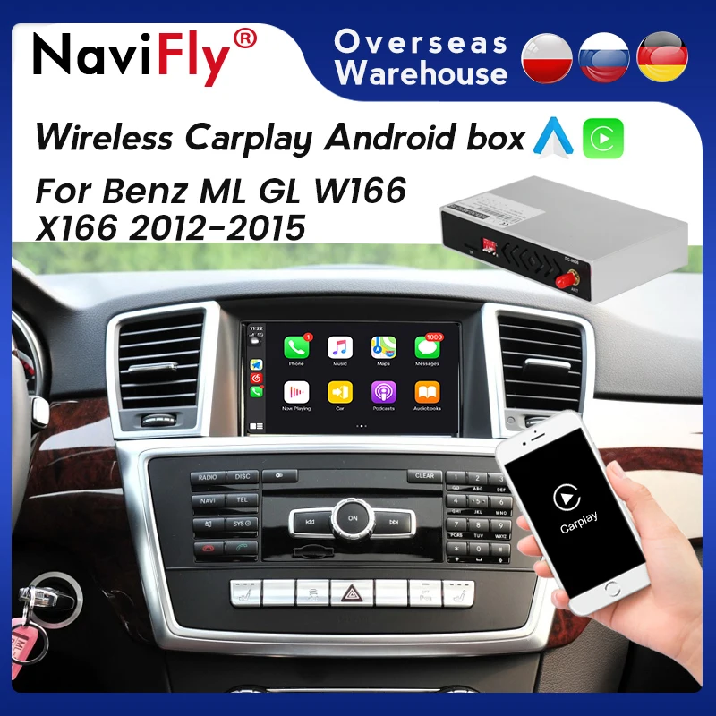 Navifly Decoder Box Wireless Apple for CarPlay Android Auto for Mercedes Benz ML W166/GL X166 ML320 ML350 ML400 ML500 2013-2015