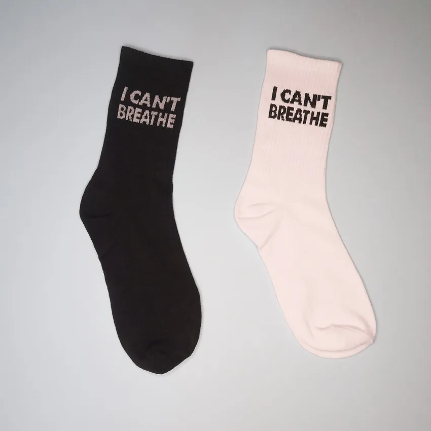 I can\'t breathe socks men and women cotton socks Funny Letter Halajuku Hip-hop Street Skate Socks Hosiery Black white casual sox