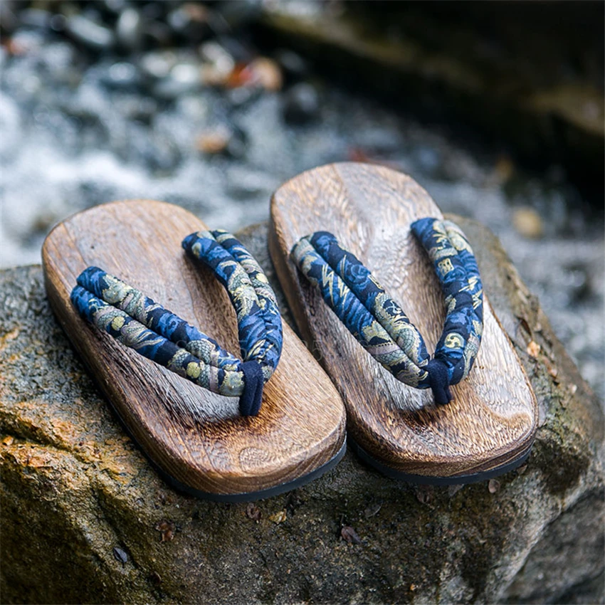 Japanese Style Traditional Kimono Men Print Geta Women Asian Retro Flip Flop Flat Shoes Warrior Wooden Slippers Streetwear Clog