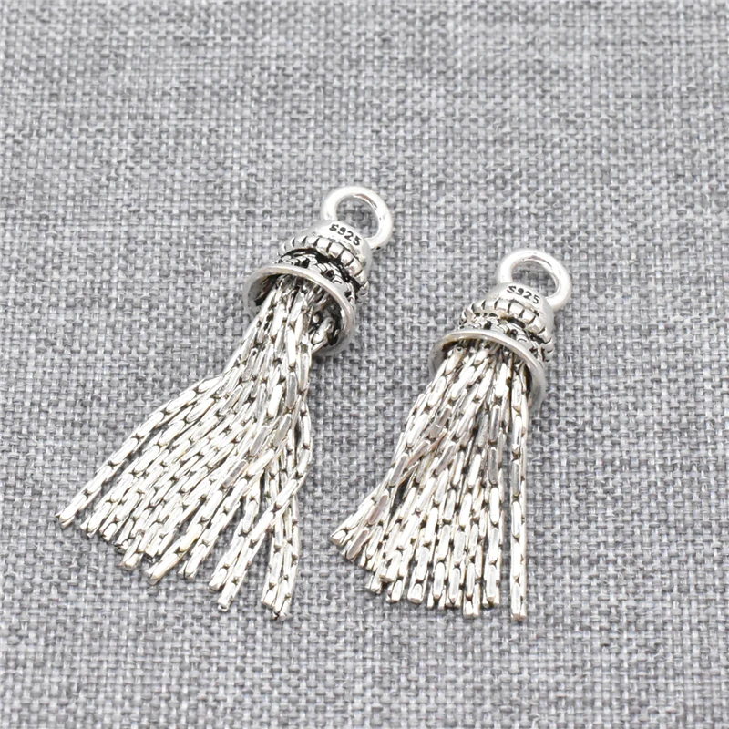 

925 Sterling Silver Bamboo Chain Tassel Charm Pendant for Necklace Bracelet Earring