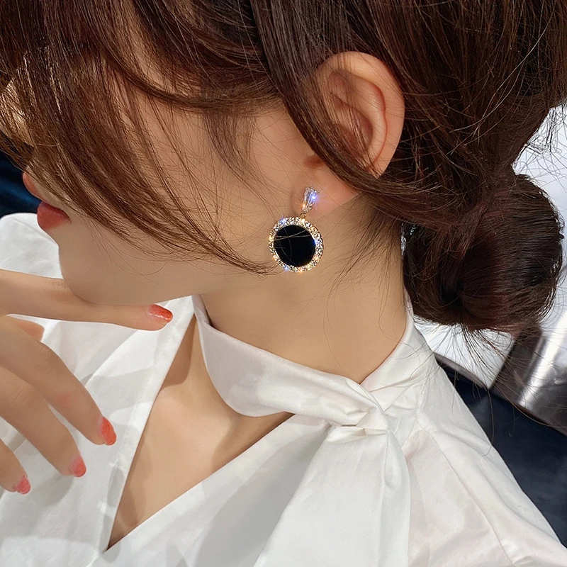 New Drip Round Zircon Earrings for Women Girl Black Geometric Irregular Earings Sweet Wedding Jewelry Brincos Gift