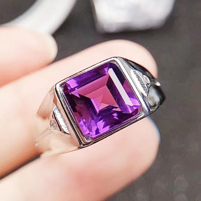Men ring Natural real amethyst square rings 925 sterling silver 10 10mm 4.5ct gemstone Per jewelry Fine jewelry X22150 AliExpress