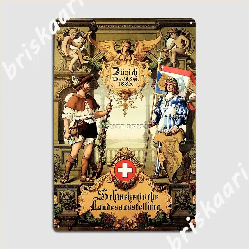 Zurich Swiss Switzerland National Expo 1883 Vintage Tourism Travel Advertisement Metal Plaque Poster Funny Tin Sign Poster