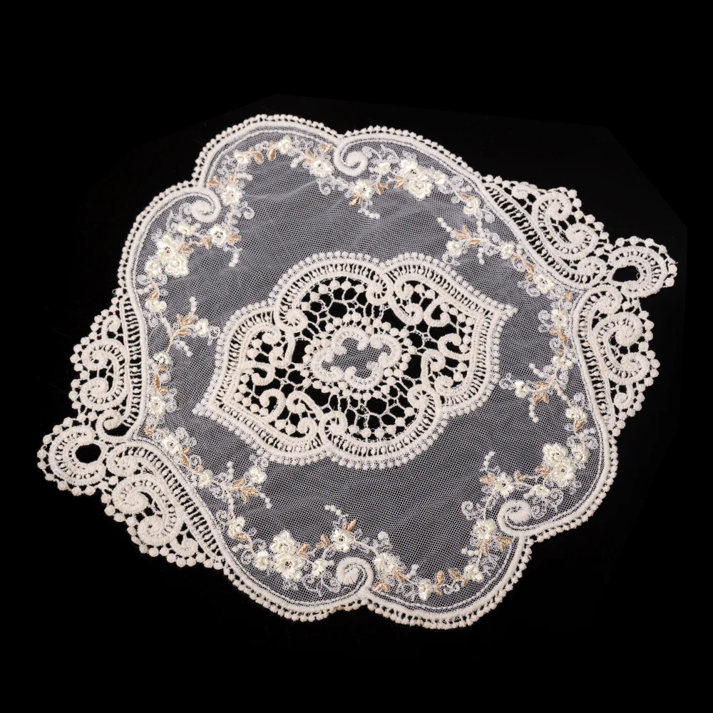 Cusack 38 x 33 cm Retro 3D Embroidered Lace Applique Trim for Garment Home Textiles Decor DIY Craft Lace Fabric Mesh Cloth Ivory