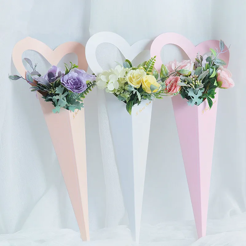 10pcs/lot Heart Single Flower Box Mother's Day Valentine's Day Bouquet Packaging Paper Floral Packaging Materials Accessory