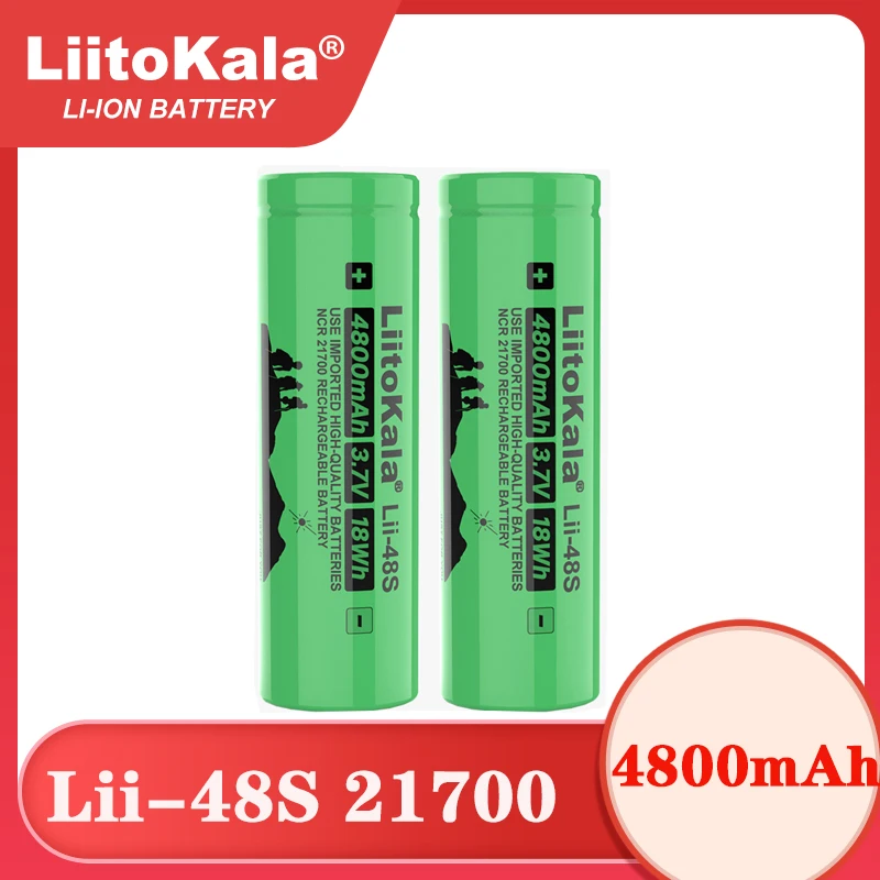 Lii-48S LiitoKala 3.7V 21700 4800mAh akumulator litowo-jonowy 9.6A moc 2C rozładowanie trójskładnikowe baterie litowe