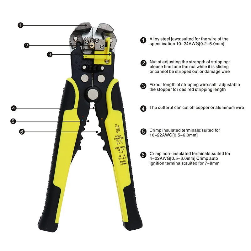 Alicate multifuncional para descascar fios, 0.2-0.6mm, ferramenta para crimpar cabos