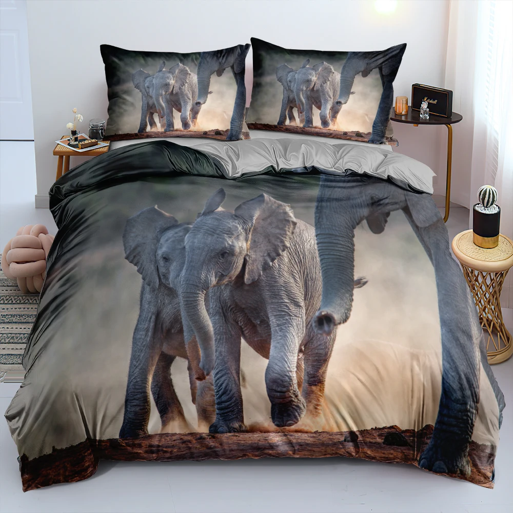 

3D Gray Bed Linen Custom Design Animal Duvet Cover Sets Pillow Sham King Queen Single Twin Size160*200cm Elephant Bedding Set