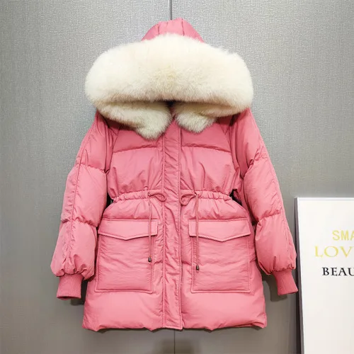 

2020 Winter Down Jacket Female Puffer Women's Down Jackets Women Hooded Big Fur Collar Warm Coat