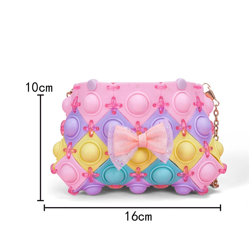 Push Bubble Girls DIY Bag Silicone Fidget Toy Girl Assembled DIY Bowknot Bag Stress Reliever Toy Children Fidget Toys Gifts