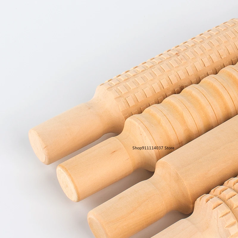 Pottery Clay Wood Texture Rolling Pin Pressed Printing Striped Lattice Embossed Tools Mud Roller DIY Pottery Tools
