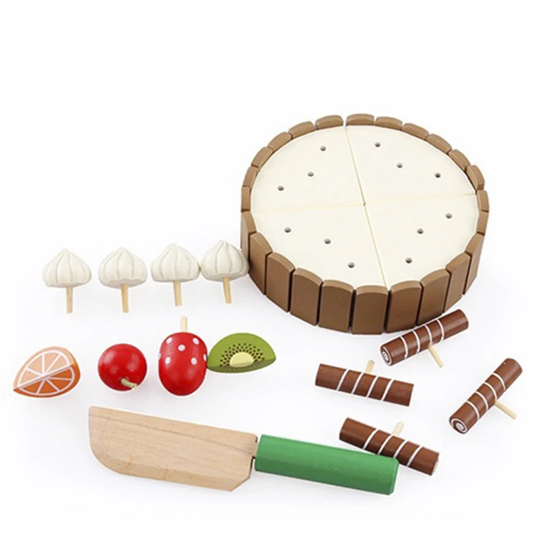 Pretend Play Set Wooden Food Toy DIY Cake Toy Cutting Fruit Vegetable Food Pretend Play Toys For Children Kids Educational Gifts