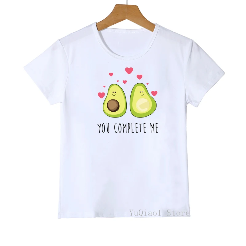 you complete me Avocado letter print t shirt girls boys pink love kids clothes graphic tshirts camisetas summer tops tee shirt