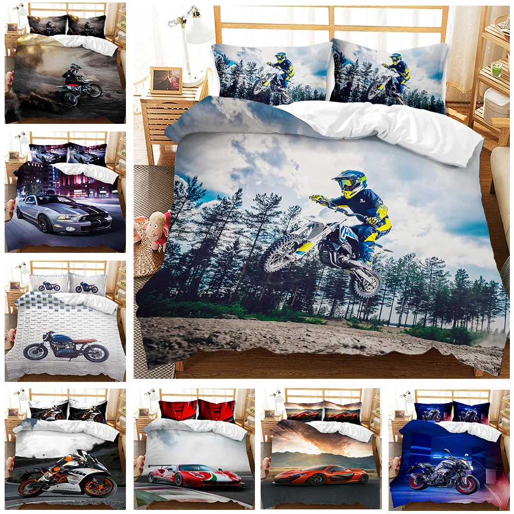 

Motorcycle Bedding Set Twin Queen King Size Motocross Racer Comforter Duvet Cover Set with Pillowcase for Kids Boys Teen Bedroom