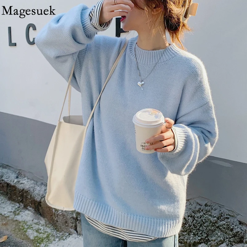 Pullovers Sweater Basic O-neck Knitted Jumpers for Women Casual Loose Long Sleeve Autumn Winter Female Streetwear Sweater 17154