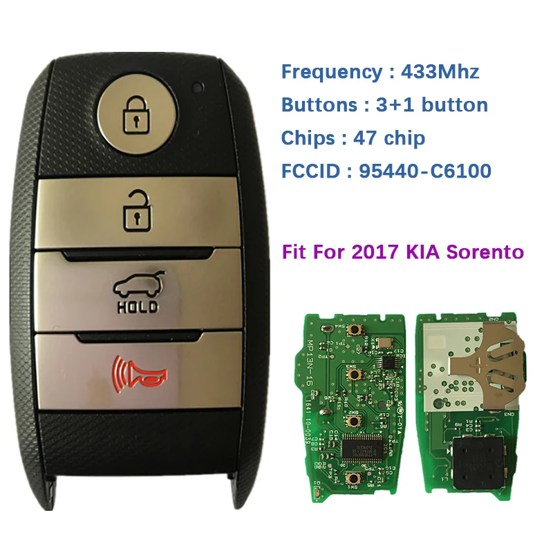 CN051047 Original 4 Button Smart Key FCCID 95440-C6100 433Mhz 47 Chip Genuine Remote Control With Blade For KIA Sorento 2017