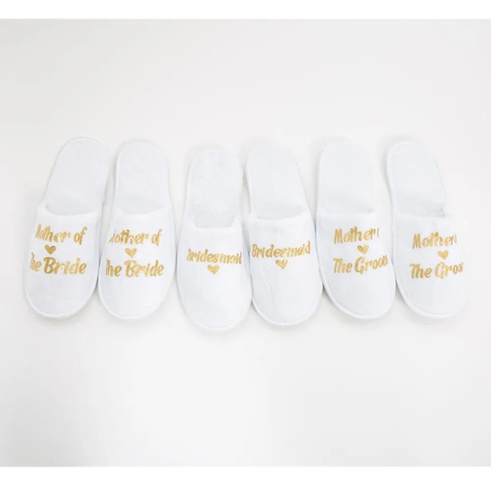 Luxury gold Wedding Slippers with heart bridal party Slippers customize Bride Slippers flower girl gift sister of groom slippers