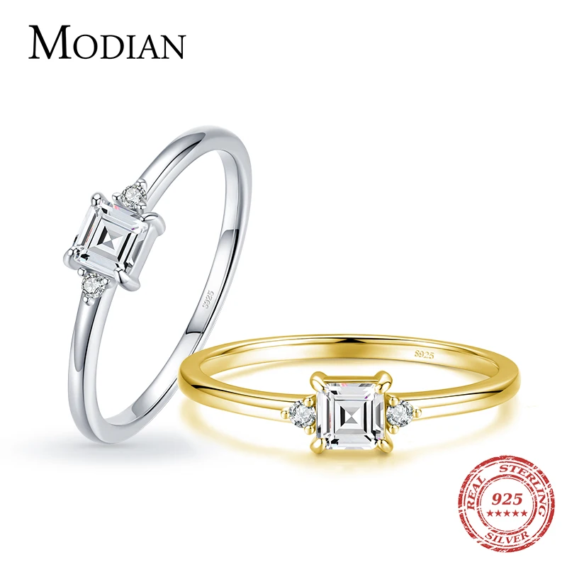 Modian Classic Square Ring Charm 925 Sterling Silver Emerald cut Zircon Finger Rings For Women Wedding Fine Jewelry Wiht Box