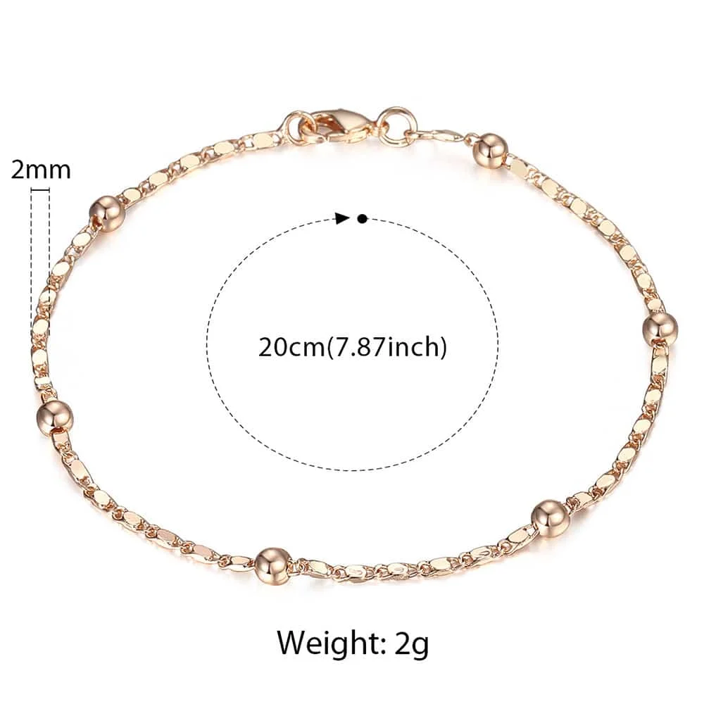 2mm Marina Stick Bead Link Chain Bracelet for Women Girl 585 Rose Gold Color Bracelet Elegant Fashion Jewelry Gifts CB11A