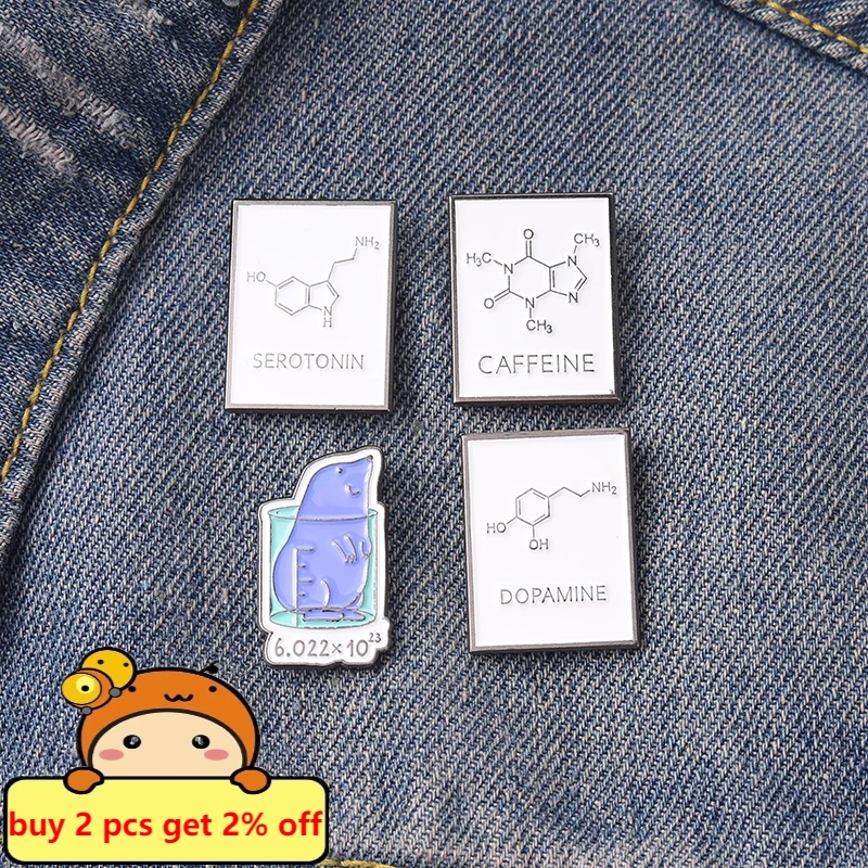 Chemical Molecular Structure Enamel Pins Creative Physics Science Metal Brooches Badges for Backpack Bag Hat Suits Accessories