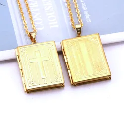 Women Photo Locket Nostalgic Classic Copper Necklace Pendant Bible Round Love Shape Open Retro Style Prayer Party Souvenir Gift