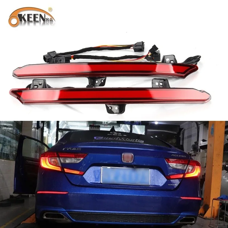 OKEEN 2pcs Rear Fog Lamp For Honda Accord Inspire 2018 2019 Car LED Rear Bumper Brake Light Dynamic Turn Signal Reflector Lamp