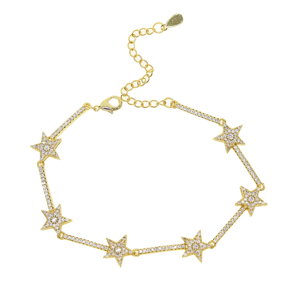 New Star Bar Link Chain Bracelet Tennis Chain Paved Tiny Sparking Shiny CZ Stone Stars Bracelets For Women Simple Jewelry Party