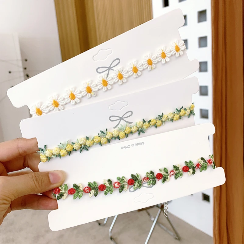 Fashion Pastoral Cloth Flower Pink Purple White Yellow Blue Elegant Chain On Neck Choker Necklace For Women Girls