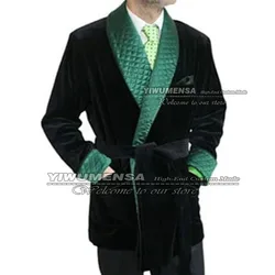 Latest Coat Design Men Smoking Blazer Black Velvet Green Quilted Lapel Suit Jacket Evening Party Wear Custom Made Tuxedos 2021