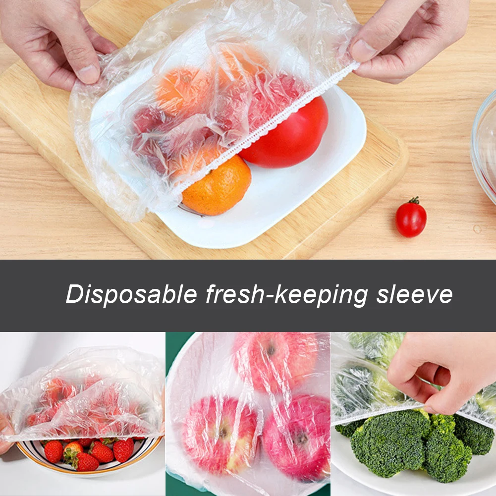 100Pcs Disposable Food Cover Plastic Wrap Elastic Food Lids For Fruit Bowls Cups Caps Storage Kitchen Fresh Keeping Saver Bag