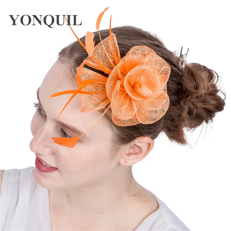 

Elegant Women Wedding Cocktail Hat For Women Orange Flower Design Banquets Ladies Summer Occasion Event Race Hats NEW ARRIVAL