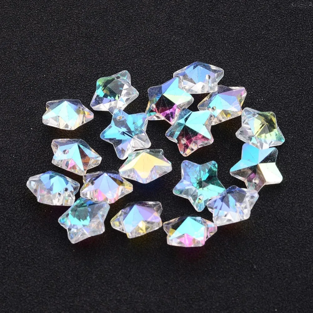 10pc Clear Faceted Glass Heart Star Pendants For jewelry making DIY Bracelet Necklace Decor,hole: 1mm