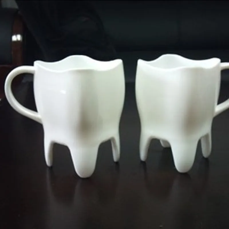 Dental Tooth Shaped Coffee Mug Cup With Handle Portable Travel Creative Plastic Water Cups Dentistry Christmas Dentist Gifts New