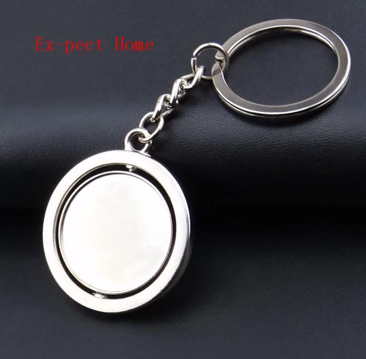 Round Rotating 360 Degree Metal Keychain Double-sided Custom LOGO Key ring Men Gifts Simple Keychains Trinket