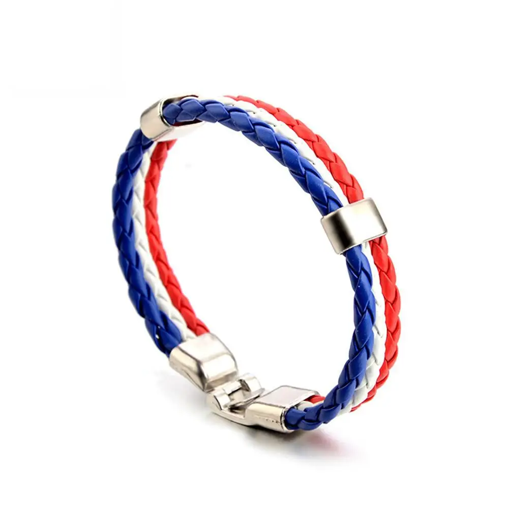 Unisex Bracelet Fashion Flag Alloy Leather Wristband Soccer Fans Knitted National Flag Leather Cup National Football Bracelet